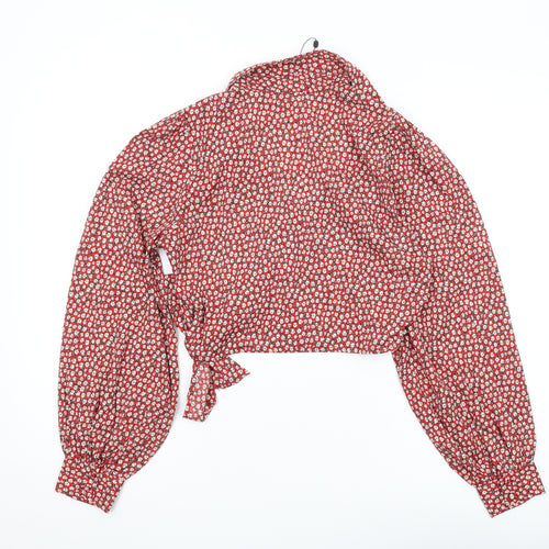Wednesday's Girl Red Floral Crop Blouse, Women's S, Casual