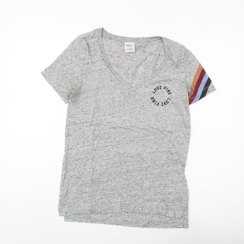 Pink Victoria's Secret Women's Grey V-Neck T-Shirt XS