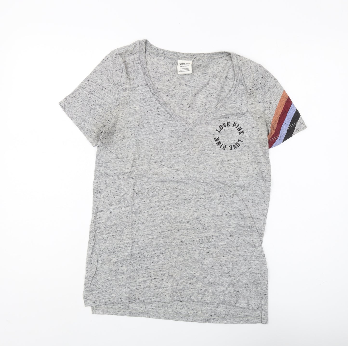 Pink Victoria's Secret Women's Grey V-Neck T-Shirt XS