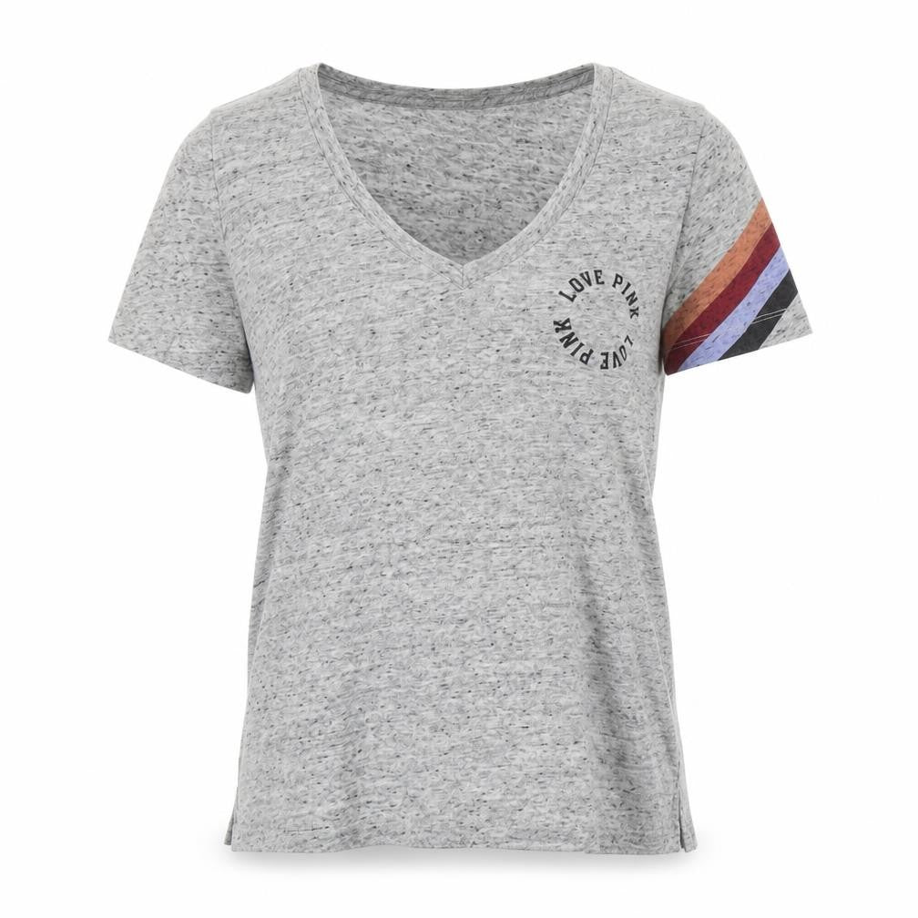Pink Victoria's Secret Women's Grey V-Neck T-Shirt XS