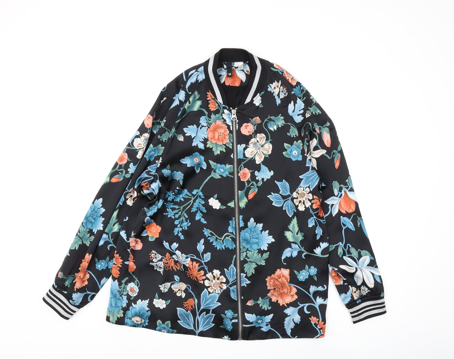 H&M Women's Floral Bomber Jacket, Size 12, Multicoloured