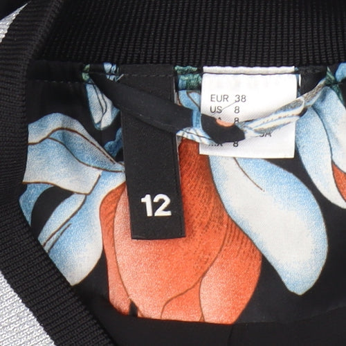 H&M Women's Floral Bomber Jacket, Size 12, Multicoloured