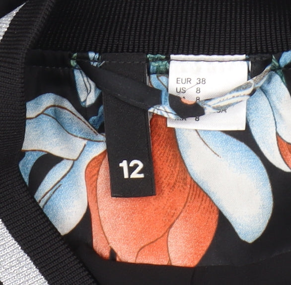 H&M Women's Floral Bomber Jacket, Size 12, Multicoloured