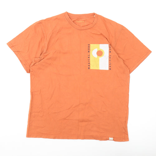 Pull&Bear Men's Orange Graphic Medium T-Shirt