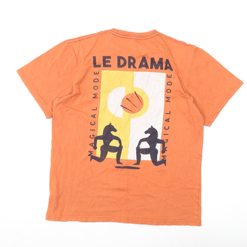 Pull&Bear Men's Orange Graphic Medium T-Shirt