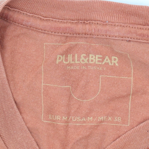 Pull&Bear Men's Orange Graphic Medium T-Shirt
