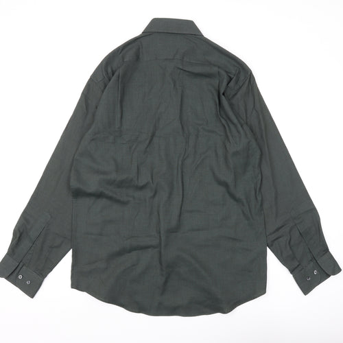 Marks and Spencer Men's Green Vintage Button-Up Shirt, Size 15