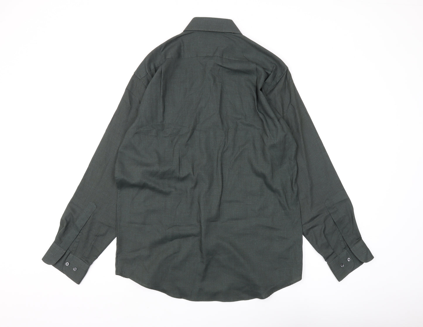 Marks and Spencer Men's Green Vintage Button-Up Shirt, Size 15