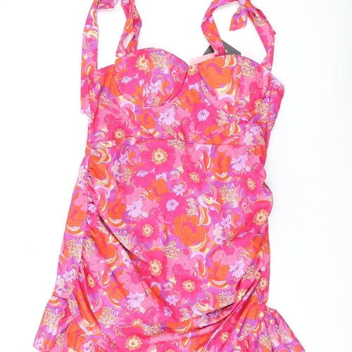 PrettyLittleThing Women's Pink Floral Mini Dress, Size 14