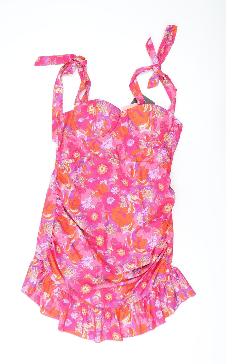 PrettyLittleThing Women's Pink Floral Mini Dress, Size 14