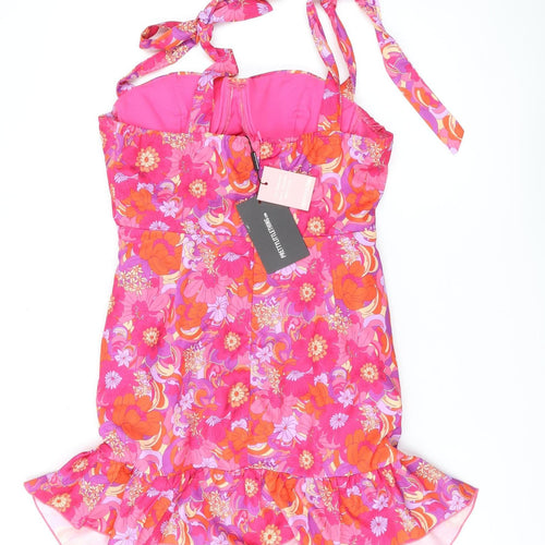 PrettyLittleThing Women's Pink Floral Mini Dress, Size 14