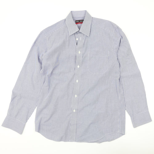 Marks and Spencer Blue Striped Men's Long Sleeve Shirt