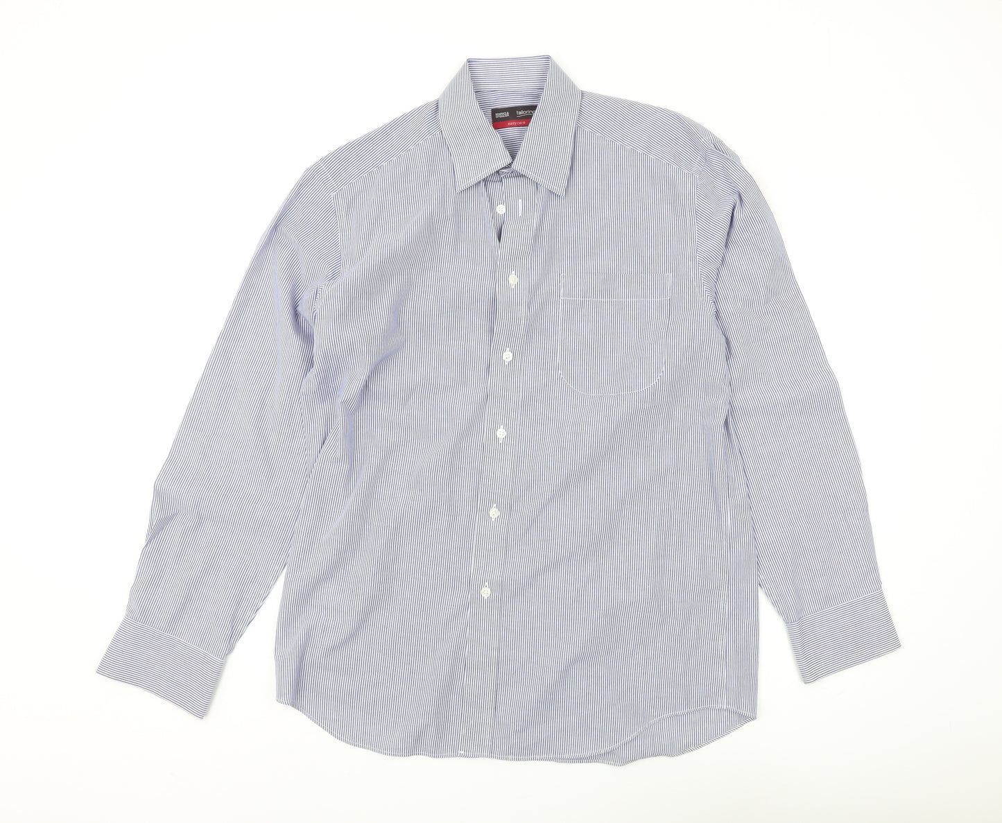Marks and Spencer Blue Striped Men's Long Sleeve Shirt