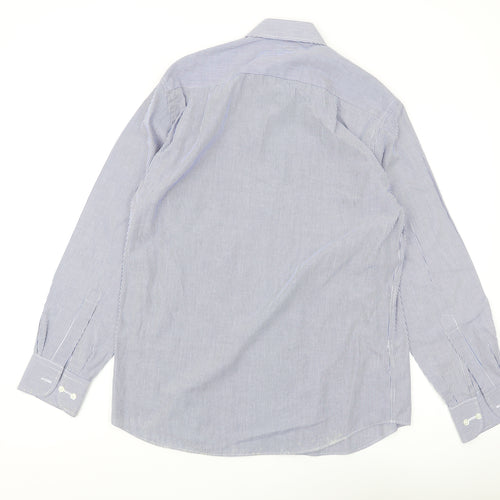 Marks and Spencer Blue Striped Men's Long Sleeve Shirt