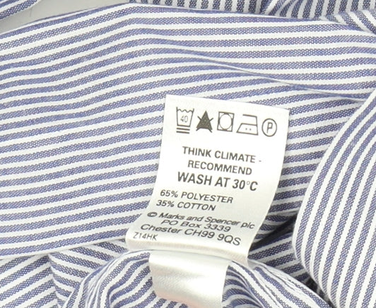 Marks and Spencer Blue Striped Men's Long Sleeve Shirt