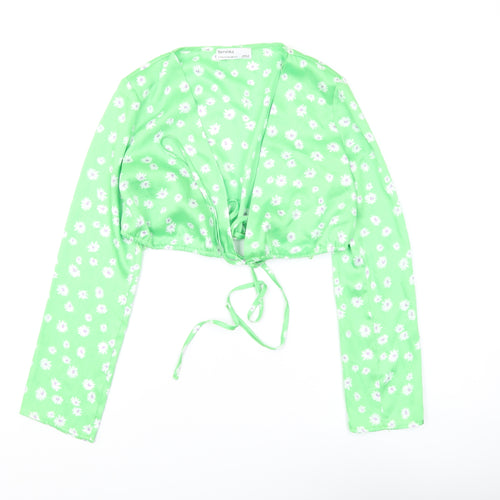 Bershka Women's Green Floral Crop Top XS
