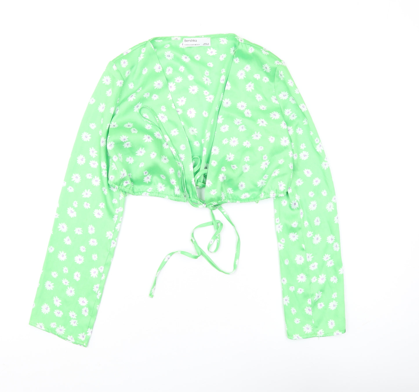Bershka Women's Green Floral Crop Top XS