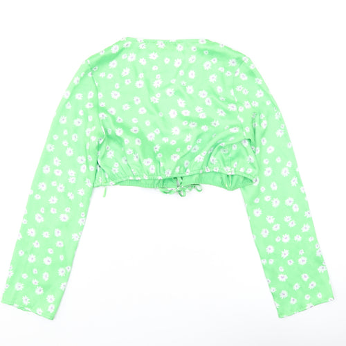 Bershka Women's Green Floral Crop Top XS