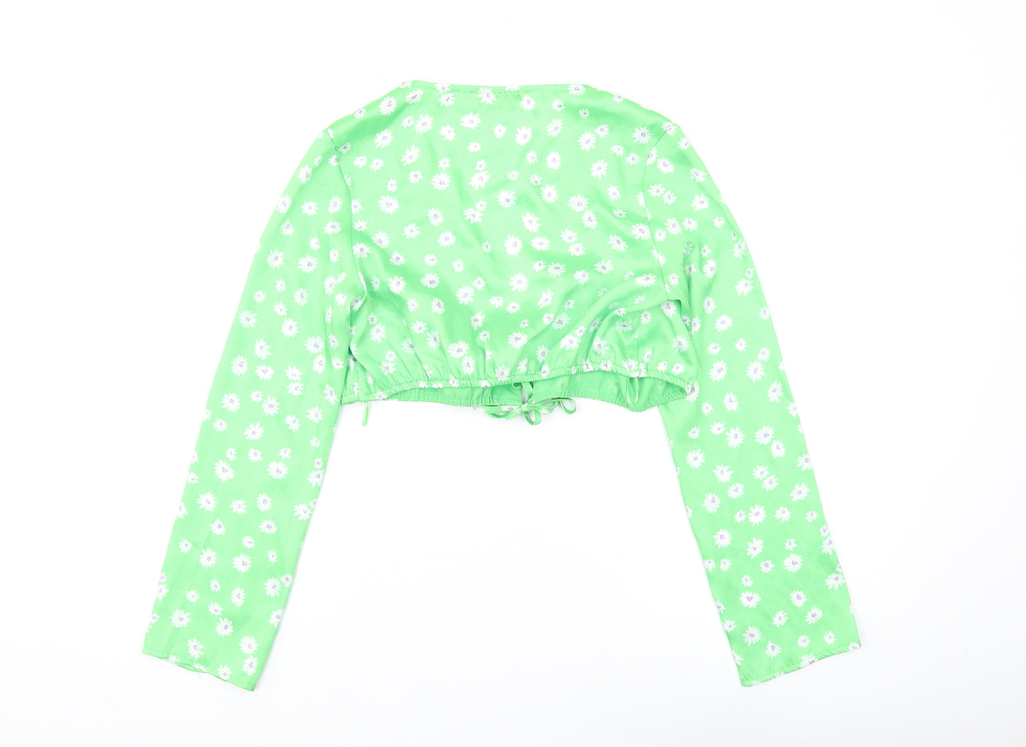Bershka Women's Green Floral Crop Top XS