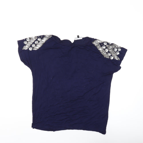 Warehouse Women Blue Beaded Top Size 8