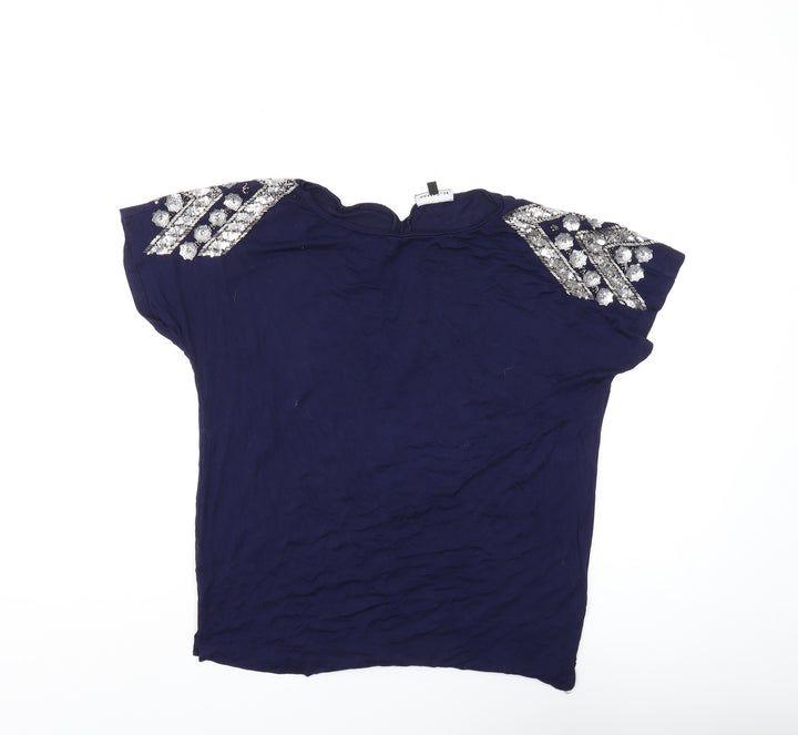 Warehouse Women Blue Beaded Top Size 8
