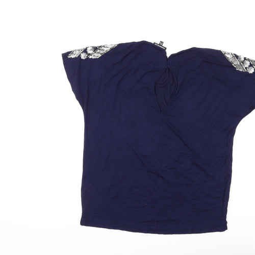 Warehouse Women Blue Beaded Top Size 8
