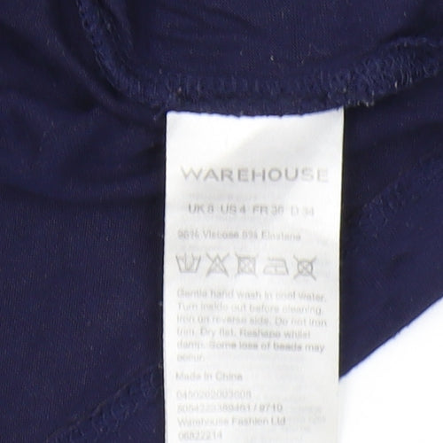 Warehouse Women Blue Beaded Top Size 8