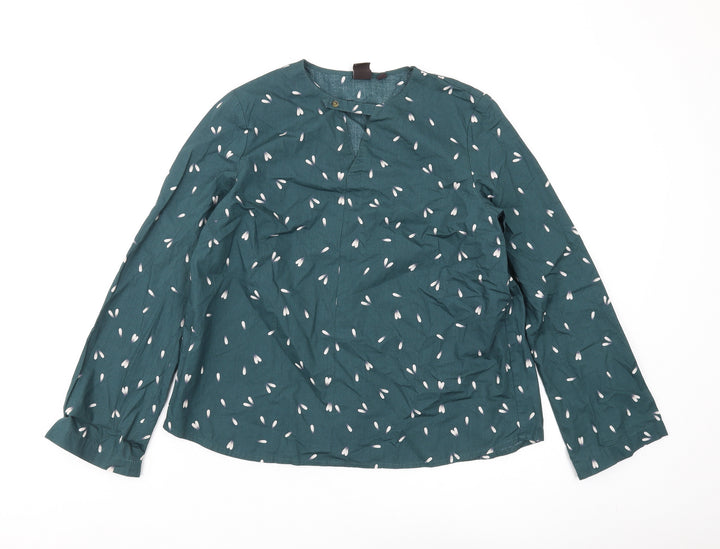 Uniqlo Women's Green Floral Blouse S Long Sleeve
