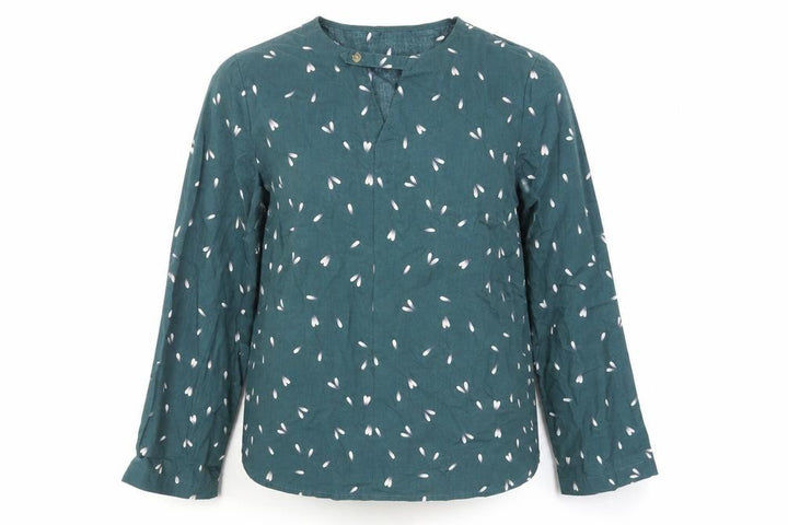 Uniqlo Women's Green Floral Blouse S Long Sleeve