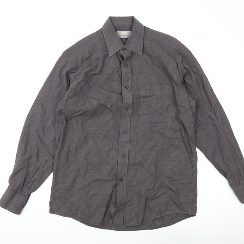 Marks & Spencer Men's Grey Check Cotton Twill Shirt