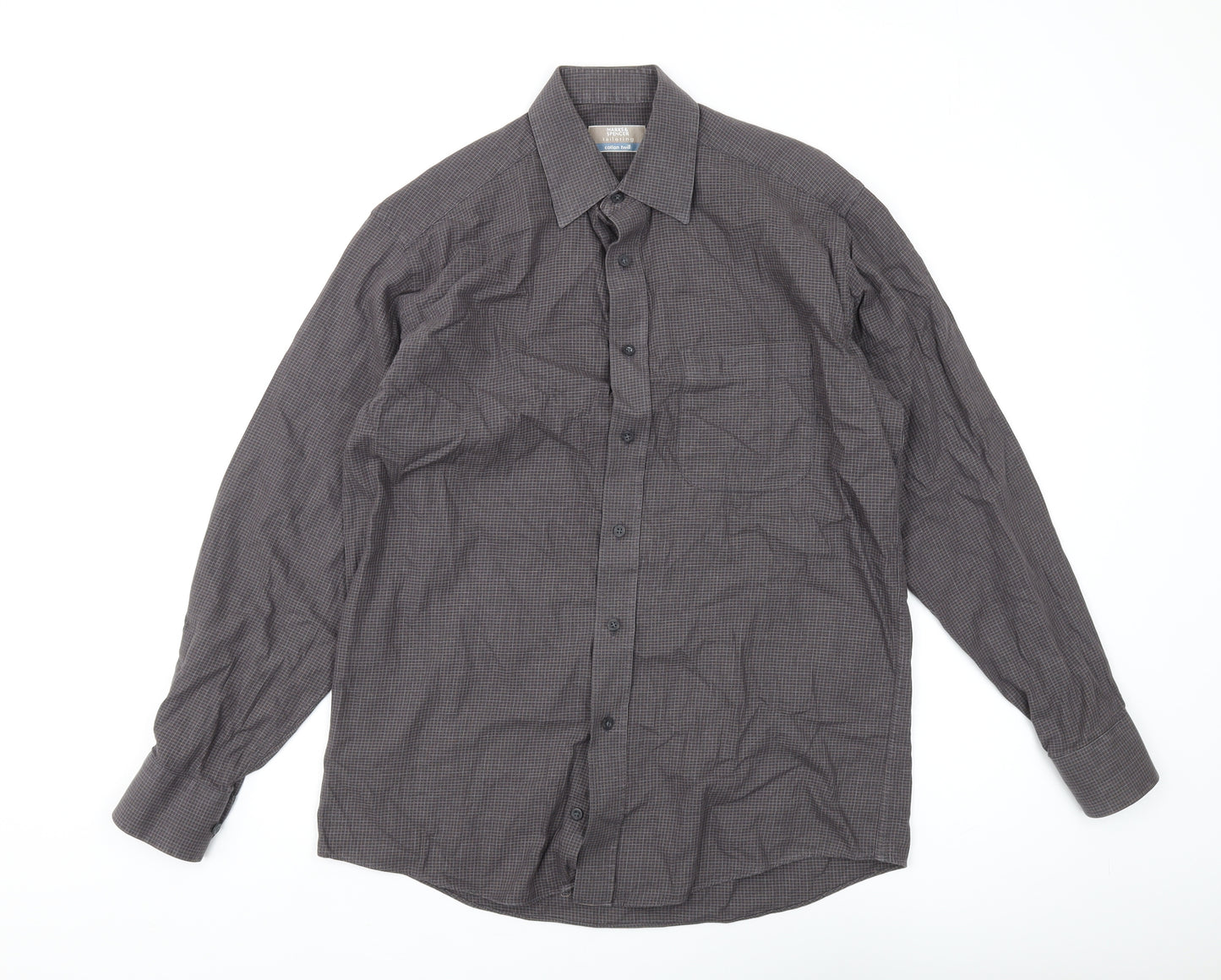 Marks & Spencer Men's Grey Check Cotton Twill Shirt