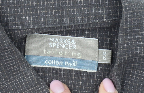Marks & Spencer Men's Grey Check Cotton Twill Shirt