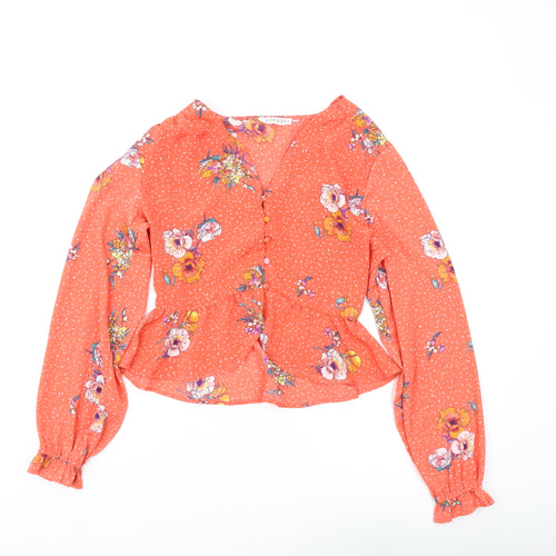Neon Rose Womens Orange Cropped Floral Blouse Size S