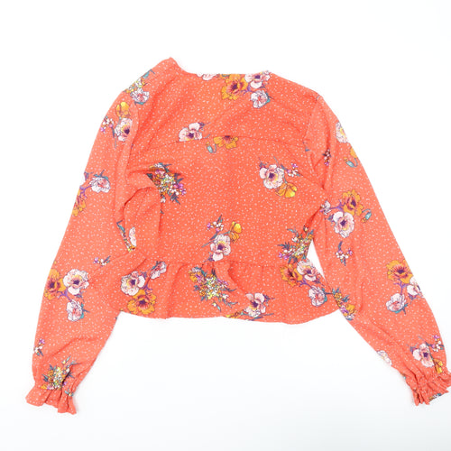 Neon Rose Womens Orange Cropped Floral Blouse Size S