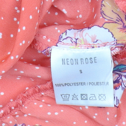 Neon Rose Womens Orange Cropped Floral Blouse Size S