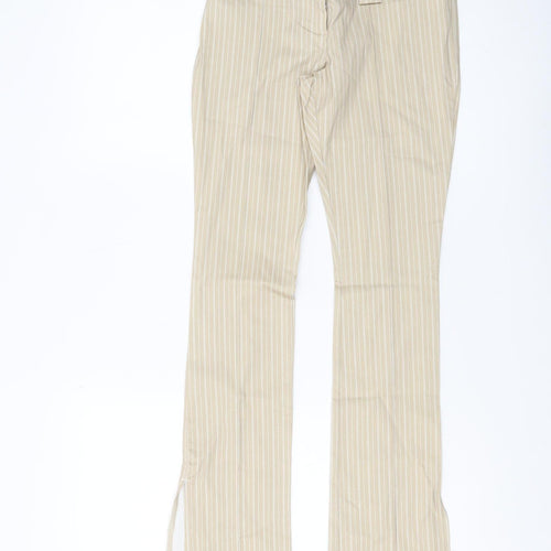 Topshop Womens Beige Striped Straight Trousers Size 4