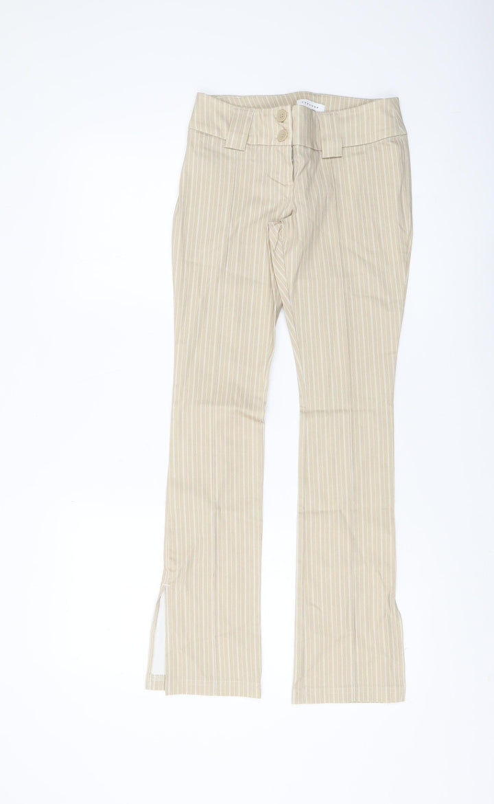 Topshop Womens Beige Striped Straight Trousers Size 4