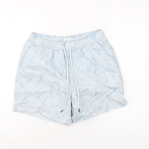 Next Men's Blue Swim Shorts S Elastic Drawstring Botanical