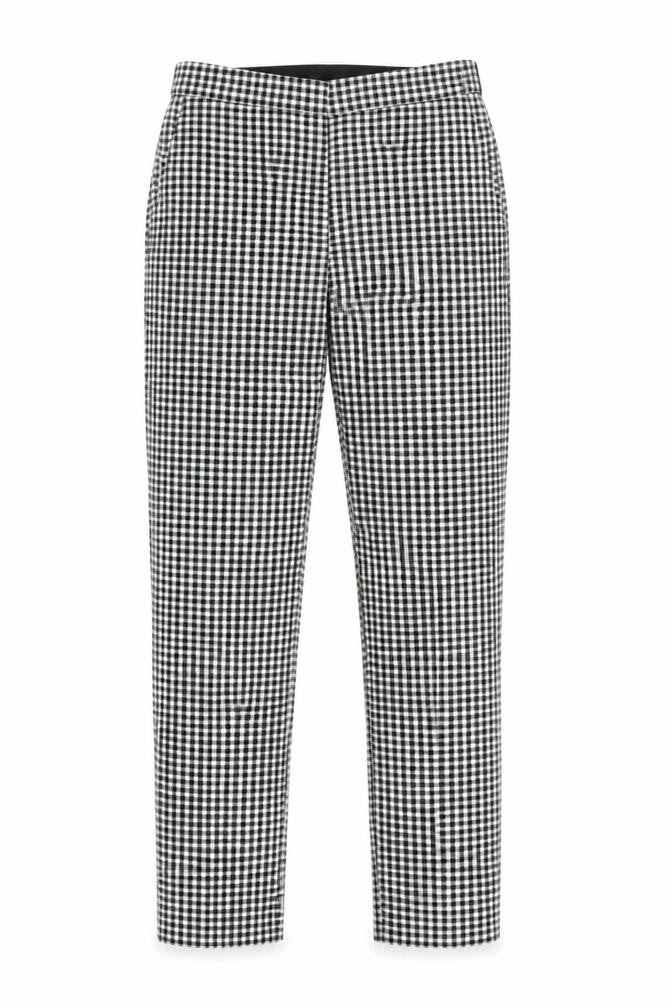 Front view of Zara Women's Checked Trousers XS Black Straight Slim