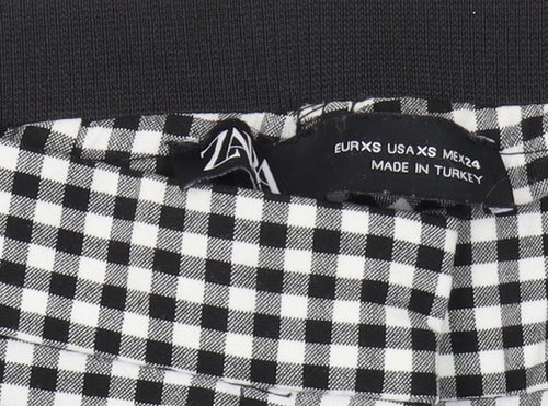 Zara Women's Checked Trousers XS Black Straight Slim