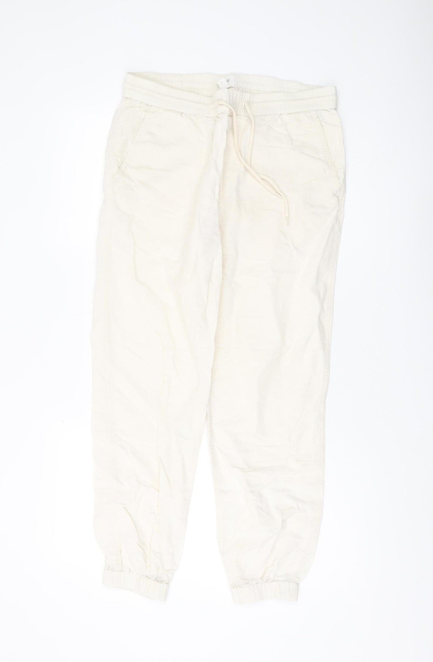 H&M Womens Ivory Linen Jogger Trousers S
