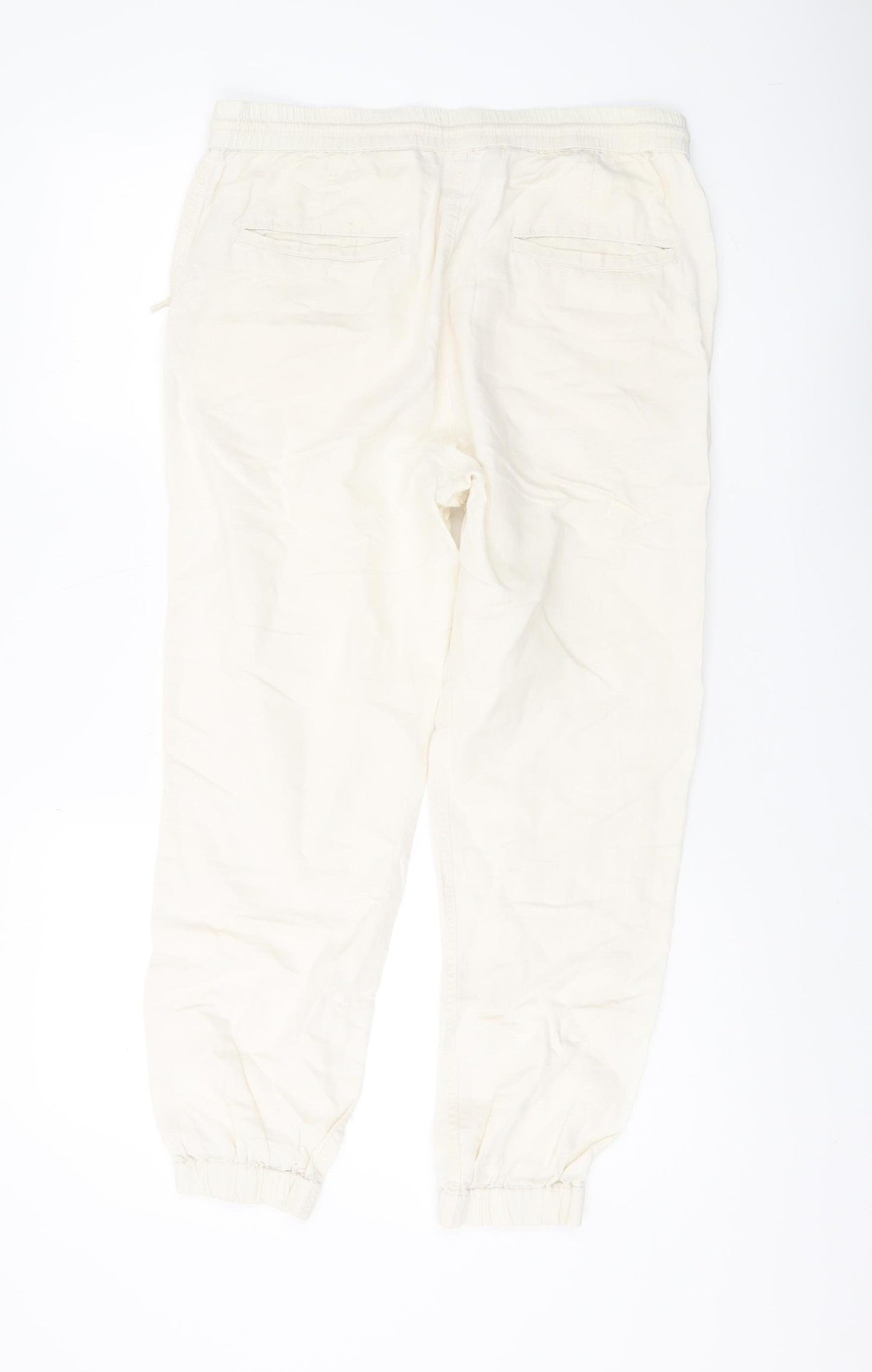 H&M Womens Ivory Linen Jogger Trousers S