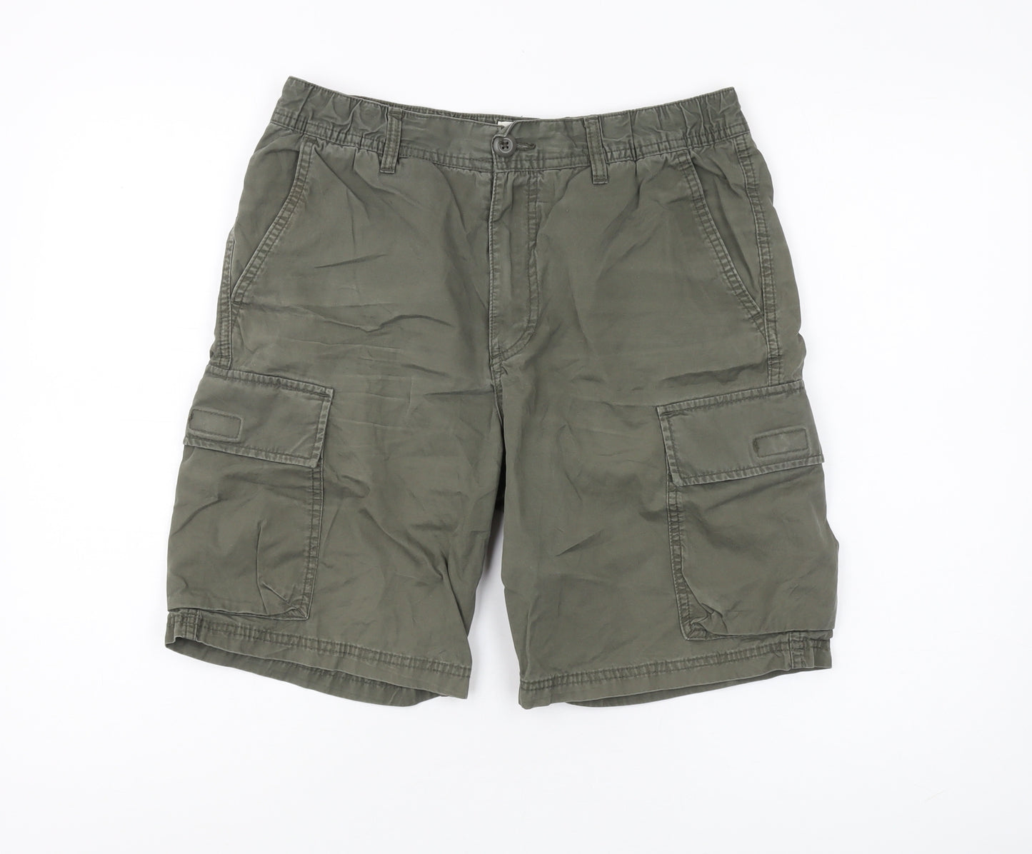H&M Men's Green Cargo Shorts S, Casual Cotton Pockets