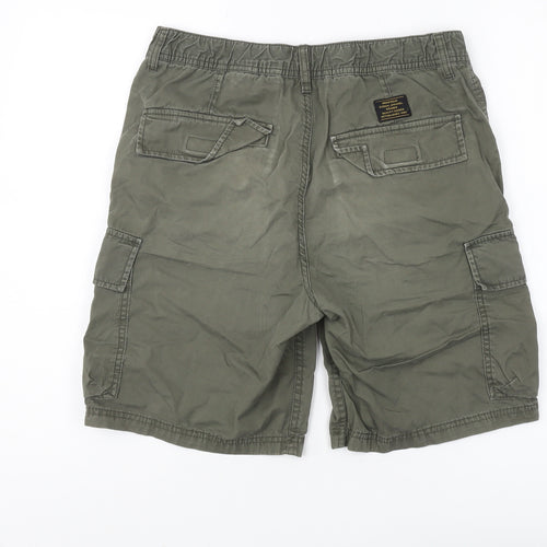 H&M Men's Green Cargo Shorts S, Casual Cotton Pockets