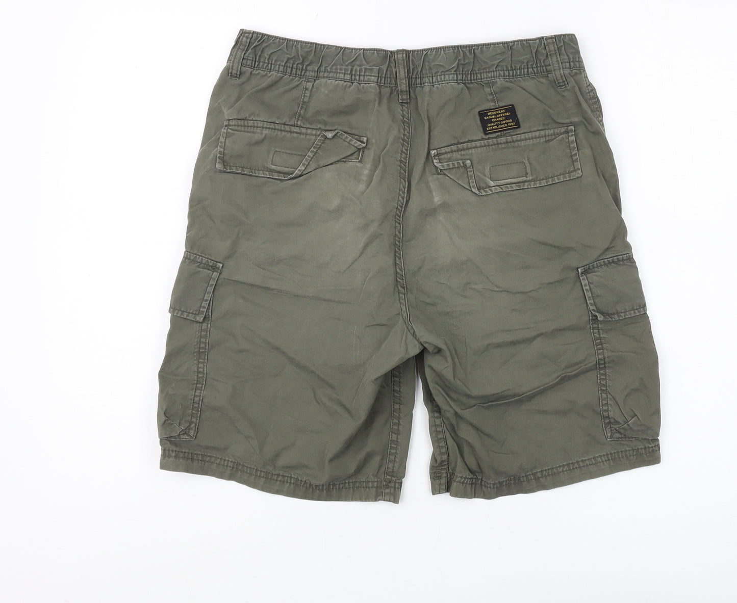 H&M Men's Green Cargo Shorts S, Casual Cotton Pockets