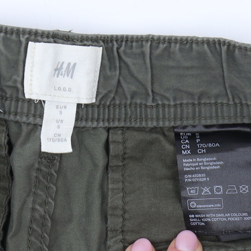 H&M Men's Green Cargo Shorts S, Casual Cotton Pockets