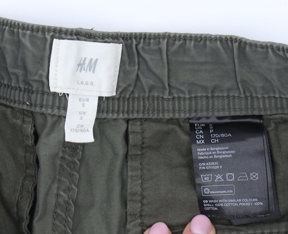 H&M Men's Green Cargo Shorts S, Casual Cotton Pockets