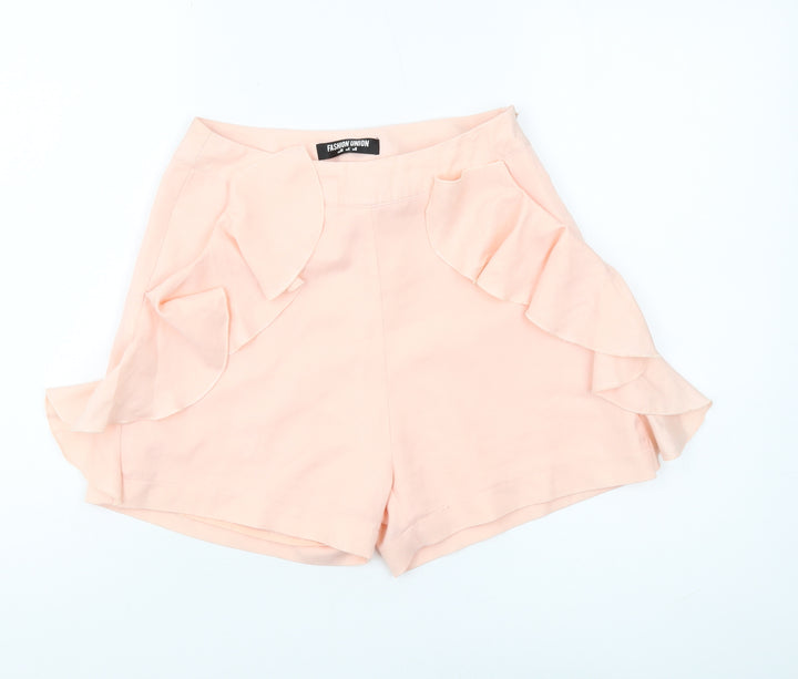 Fashion Union Womens Pink Culotte Shorts Size 8 Ruffle