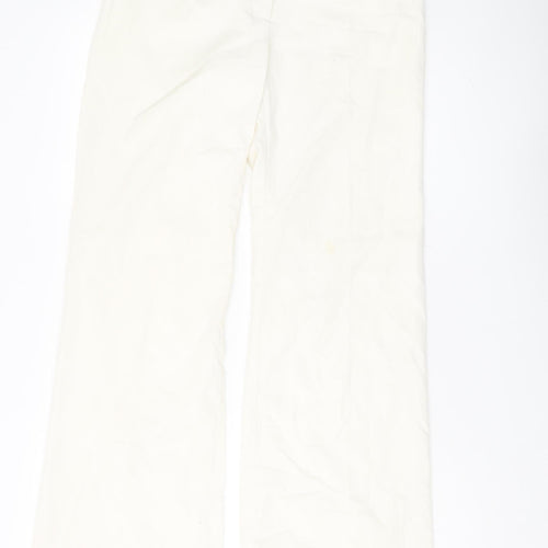 Warehouse Women's Ivory Wide-Leg Trousers Size 10