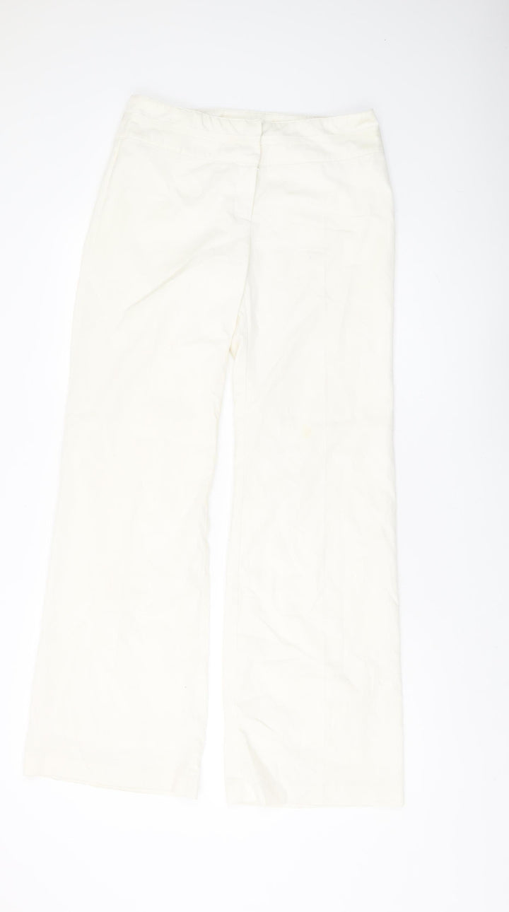 Warehouse Women's Ivory Wide-Leg Trousers Size 10